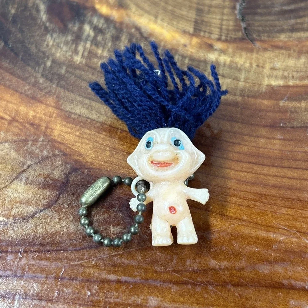 Vintage 1990s Troll‎ Doll Keychain With Blue Hair